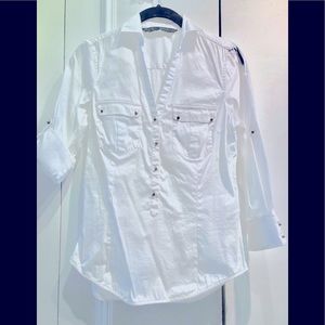 Zara V-neck with collar white blouse